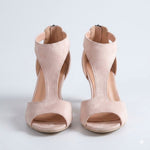 Women's Open Toe Mid Heel Sandals with Ankle Strap – PU Leather Heels for Work & Events