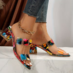 Women's Rhinestone Block Heel Sandals with Clear Straps – Evening Party & Wedding Heels