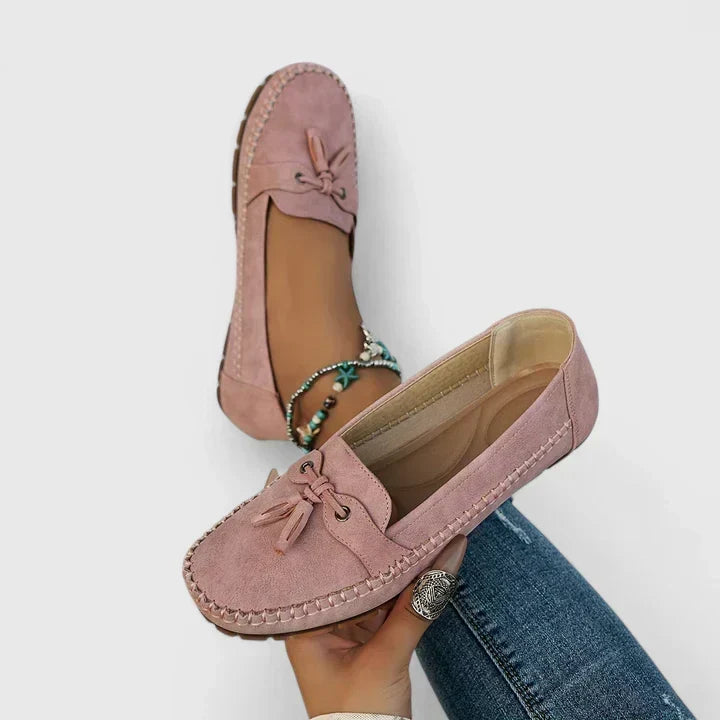 Women's Suede Leather Moccasin Loafers with Bow & Tassel – Flat Slip-On Shoes for Everyday
