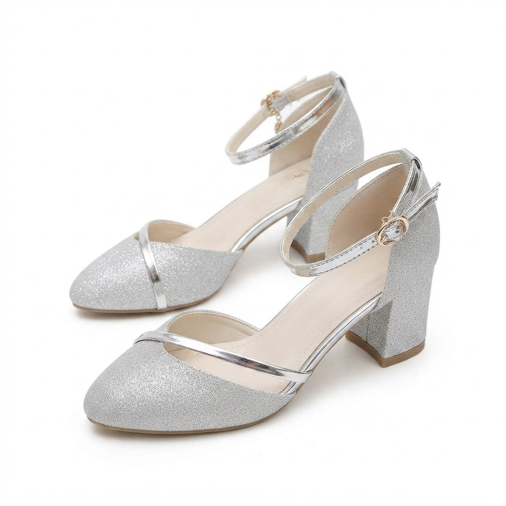 Women's Glitter Block Heel Sandals – Party, Wedding and Evening Occasion Heels