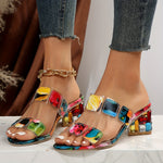 Women's Rhinestone Block Heel Sandals with Clear Straps – Evening Party & Wedding Heels