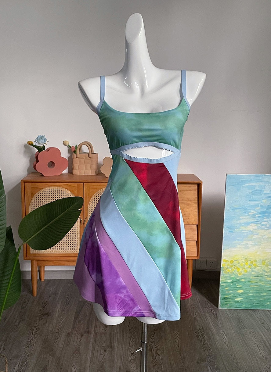 Women's Patchwork Cut-Out Mini Dress – Statement Party Dress for Evenings Out & Celebrations