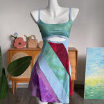 Women's Patchwork Cut-Out Mini Dress – Statement Party Dress for Evenings Out & Celebrations