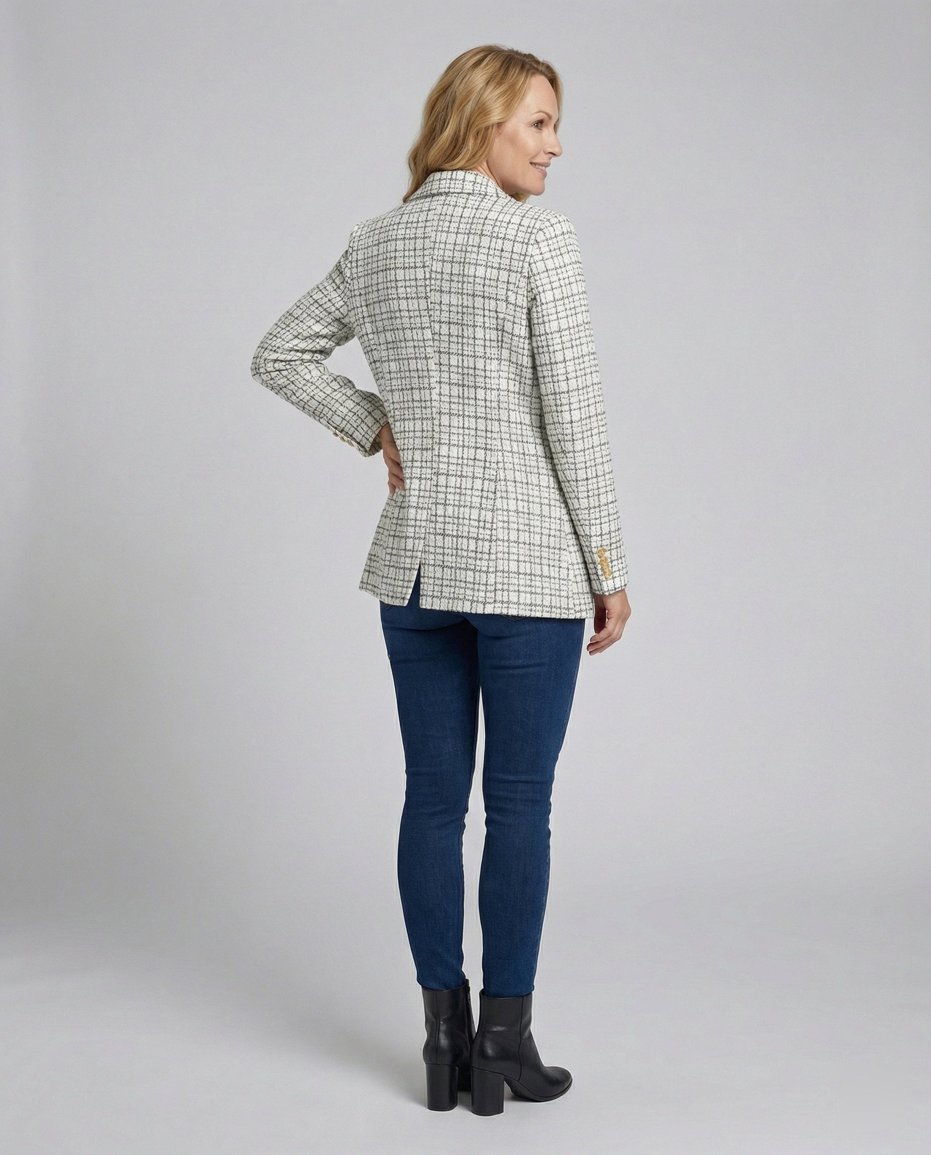 Women's Houndstooth Tailored Blazer – Single Button Notch Lapel Work Jacket