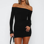 Women's Off Shoulder Long Sleeve Bodycon Mini Dress – Date Night & Cocktail Party Dress