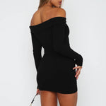 Women's Off Shoulder Long Sleeve Bodycon Mini Dress – Date Night & Cocktail Party Dress