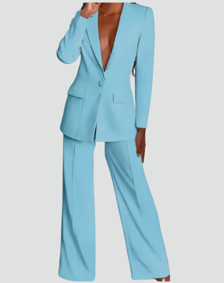 Women's Two-Piece Blazer Suit with Fitted Jacket & Regular Fit Pants – Work & Evening Set