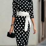 Women's Polka Dot Midi Dress – Elegant Day Dress for Brunch, Garden Parties & Race Days