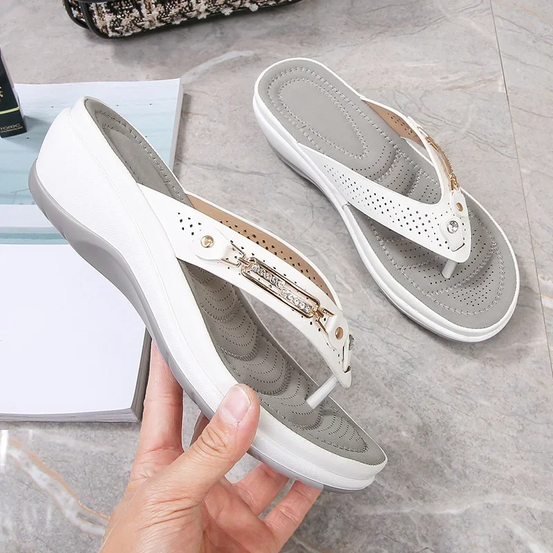 Women's Comfort Wedge Flip Flop Sandals – Cushioned Toe Post Summer Sandals