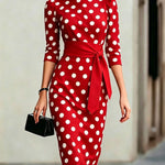 Women's Polka Dot Midi Dress – Elegant Day Dress for Brunch, Garden Parties & Race Days