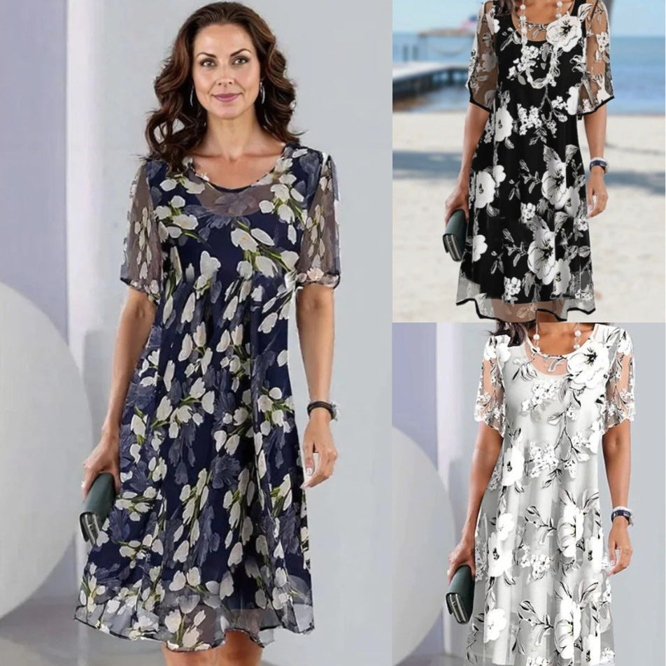 Women's Floral A-Line Midi Dress – Elegant Day Dress for Garden Parties & Weddings