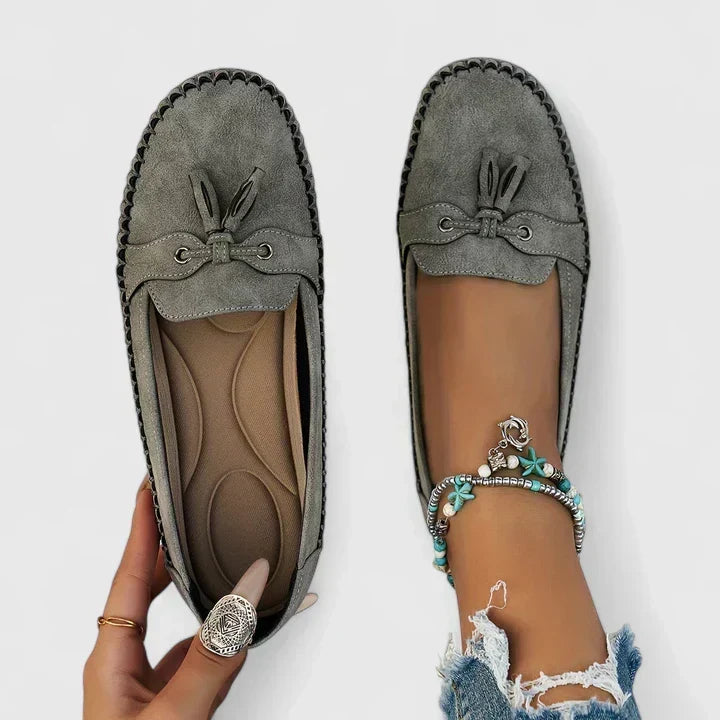 Women's Suede Leather Moccasin Loafers with Bow & Tassel – Flat Slip-On Shoes for Everyday