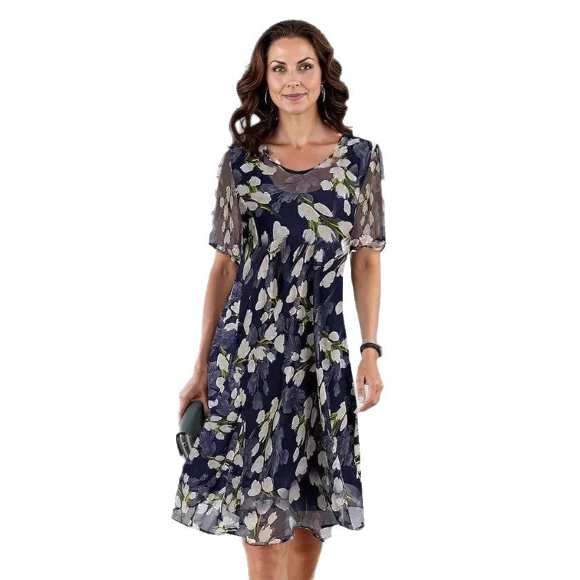 Women's Floral A-Line Midi Dress – Elegant Day Dress for Garden Parties & Weddings