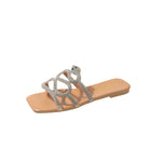 Women's Diamante Snake Embellished Slippers – Elegant Slip-On Flat Shoes for Summer Days and Evenings