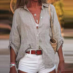 Women's Linen Long Sleeve Blouse – Loose Fit Airy Summer Shirt for Beach and Brunch