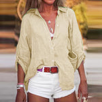 Women's Linen Long Sleeve Blouse – Loose Fit Airy Summer Shirt for Beach and Brunch