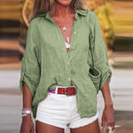 Women's Linen Long Sleeve Blouse – Loose Fit Airy Summer Shirt for Beach and Brunch