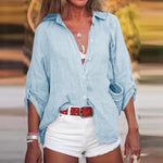 Women's Linen Long Sleeve Blouse – Loose Fit Airy Summer Shirt for Beach and Brunch