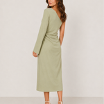 Women's Asymmetric One Shoulder Maxi Dress with Long Sleeve – Fitted Elegant Event Dress