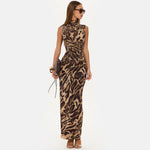 Women's Leopard Print Bodycon Maxi Dress – Fitted Evening Dress for Parties & Nights Out