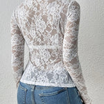 Women's Lace Long Sleeve Bodysuit with Plunge Neckline – Fitted Top for Evenings Out