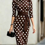 Women's Polka Dot Midi Dress – Elegant Day Dress for Brunch, Garden Parties & Race Days