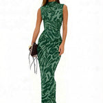 Women's Leopard Print Bodycon Maxi Dress – Fitted Evening Dress for Parties & Nights Out