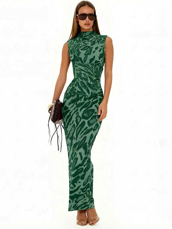 Women's Leopard Print Bodycon Maxi Dress – Fitted Evening Dress for Parties & Nights Out
