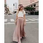 Women's Pleated Maxi Skirt with Elastic Waist – Elegant Flowing Skirt for Day to Evening