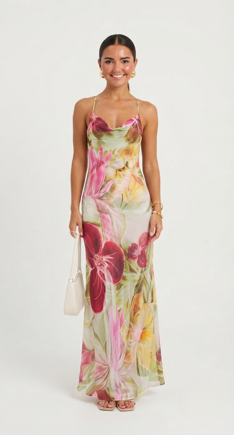Women's Floral Cowl Neck Maxi Dress – Elegant Summer Wedding Guest & Occasion Dress