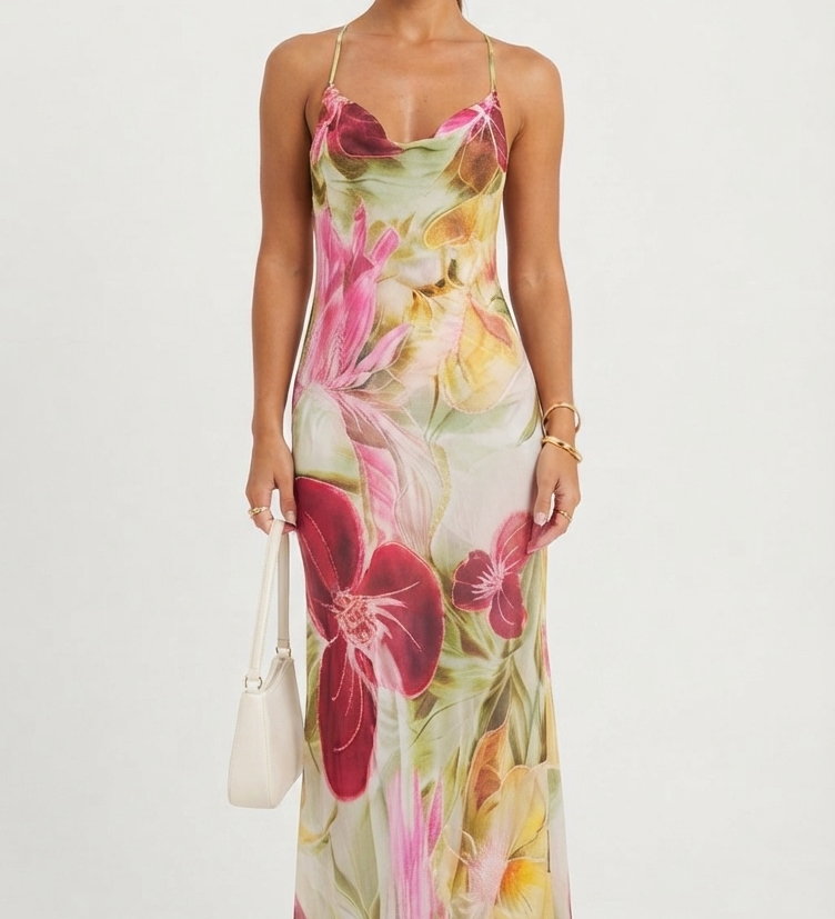 Women's Floral Cowl Neck Maxi Dress – Elegant Summer Wedding Guest & Occasion Dress