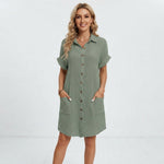 Women's Linen-Look Shirt Mini Dress – Casual Collared Summer Dress for Beach & Weekend