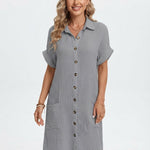 Women's Linen-Look Shirt Mini Dress – Casual Collared Summer Dress for Beach & Weekend
