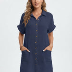 Women's Linen-Look Shirt Mini Dress – Casual Collared Summer Dress for Beach & Weekend