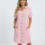 Women's Linen-Look Shirt Mini Dress – Casual Collared Summer Dress for Beach & Weekend