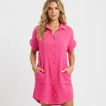 Women's Linen-Look Shirt Mini Dress – Casual Collared Summer Dress for Beach & Weekend