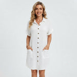 Women's Linen-Look Shirt Mini Dress – Casual Collared Summer Dress for Beach & Weekend