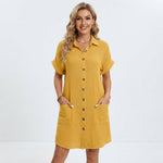 Women's Linen-Look Shirt Mini Dress – Casual Collared Summer Dress for Beach & Weekend