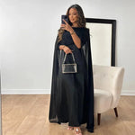 Women's Formal Cape Maxi Dress with Flowing Overlay – Elegant Wedding Guest and Evening Gown