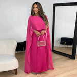 Women's Formal Cape Maxi Dress with Flowing Overlay – Elegant Wedding Guest and Evening Gown