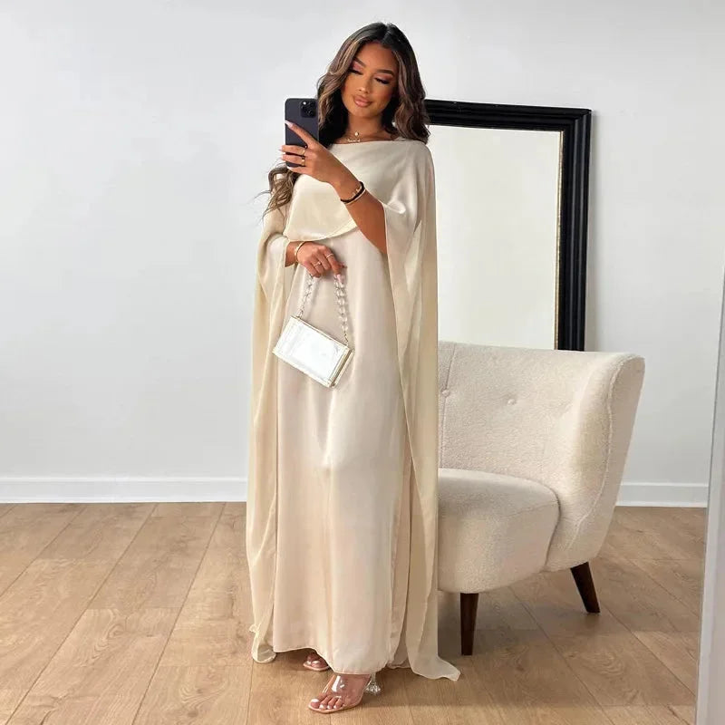 Women's Formal Cape Maxi Dress with Flowing Overlay – Elegant Wedding Guest and Evening Gown