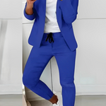 Women's Blazer and Pants Two-Piece Set with Drawstring – Tailored Workwear Suit for Office