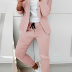 Women's Blazer and Pants Two-Piece Set with Drawstring – Tailored Workwear Suit for Office