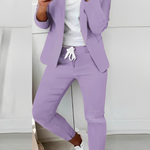 Women's Blazer and Pants Two-Piece Set with Drawstring – Tailored Workwear Suit for Office