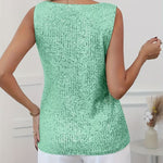 Women's Glitter Sequin V-Neck Tank Top with Wide Straps – Party, Evening & Night Out Top