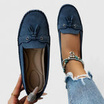 Women's Suede Leather Moccasin Loafers with Bow & Tassel – Flat Slip-On Shoes for Everyday