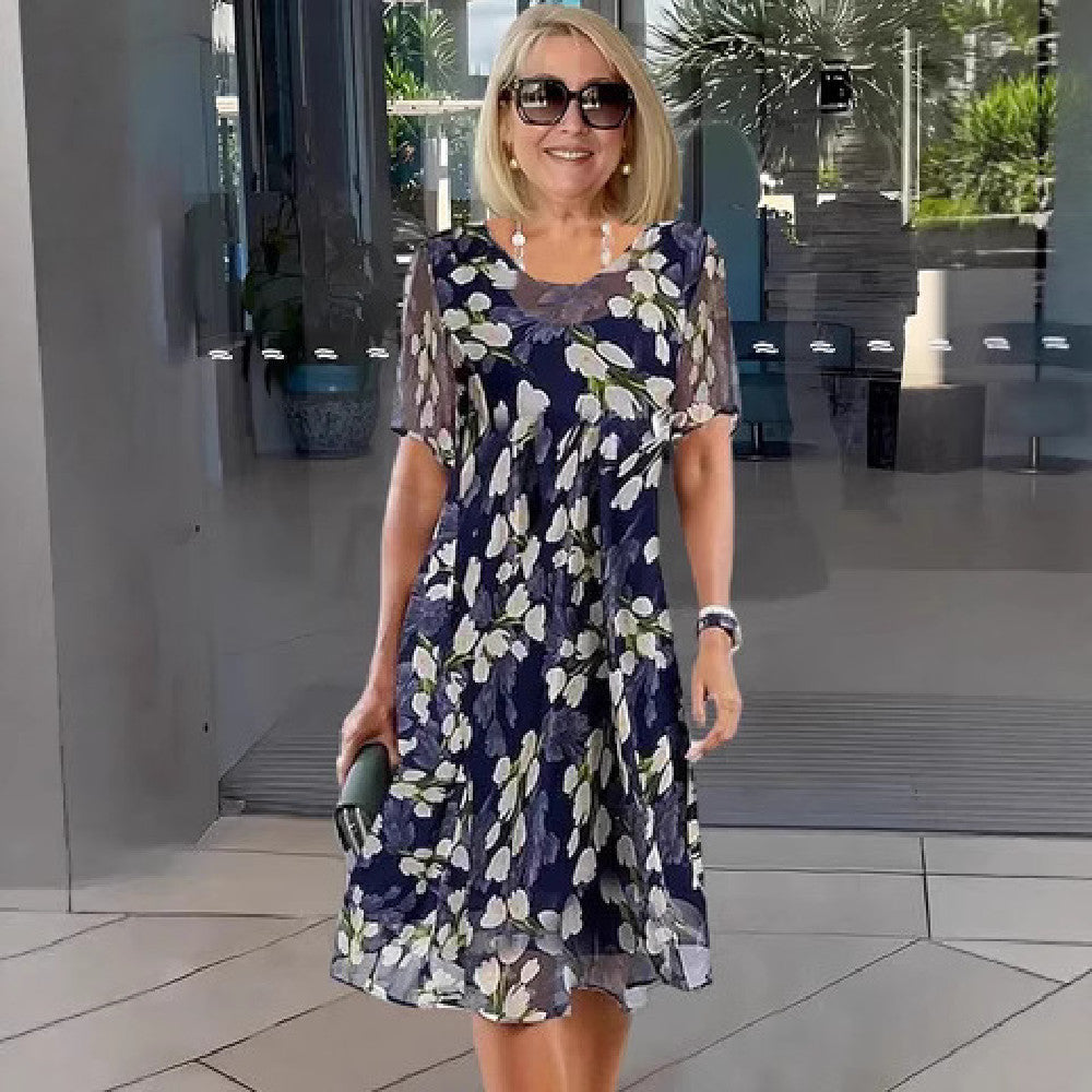 Women's Floral A-Line Midi Dress – Elegant Day Dress for Garden Parties & Weddings