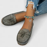 Women's Suede Leather Moccasin Loafers with Bow & Tassel – Flat Slip-On Shoes for Everyday