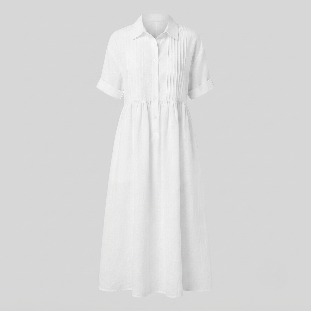 Women's Pintuck Linen-Look Maxi Shirt Dress – Relaxed Summer Dress for Beach, Brunch & Holidays