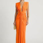 Women's Sleeveless Pleated Maxi Dress with Deep V Neck – Floor Length Evening Dress